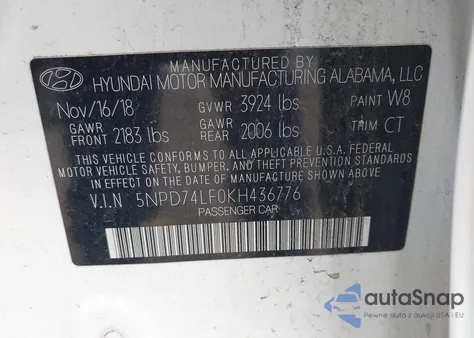 2019 Hyundai Elantra Se из США, поврежденный, VIN 5NPD74LF0KH436776